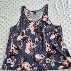 Torrid Floral Tank Top - Pink and Black on Blue